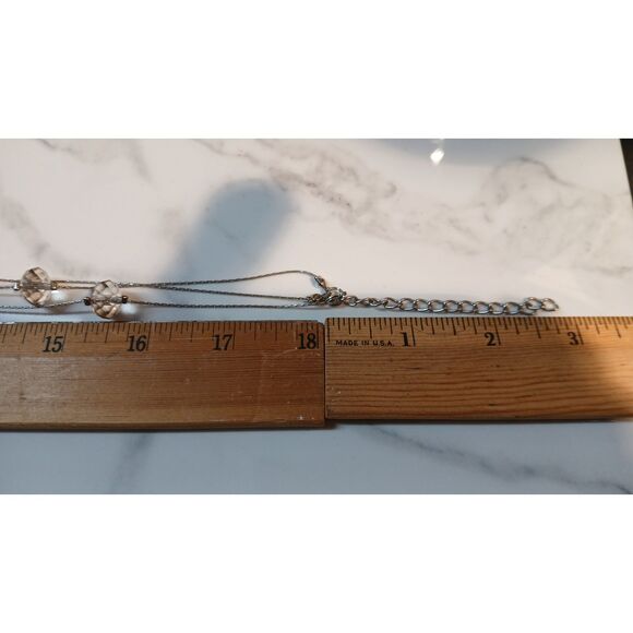 Elegant Silver-Tone Metal Layered Necklace with Chain Smoky and Blue Crystals - Picture 10 of 10